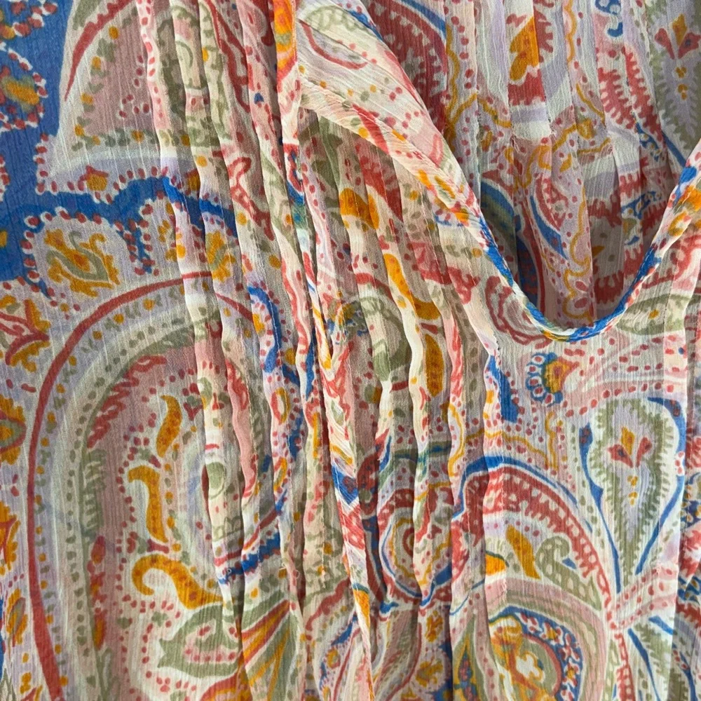 Tommy Hilfiger Colorful Paisley V-Neck Sheer Peasant Blouse with Pleats Size S - Picture 4 of 7